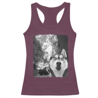 Funny Husky Chaos Racerback Tank Top Cool Dog Selfie With Burning Car