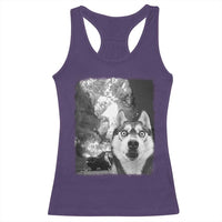 Funny Husky Chaos Racerback Tank Top Cool Dog Selfie With Burning Car