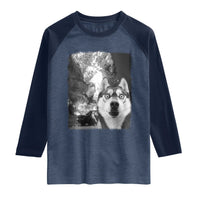 Funny Husky Chaos Raglan Shirt Cool Dog Selfie With Burning Car