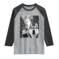Funny Husky Chaos Raglan Shirt Cool Dog Selfie With Burning Car