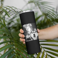 Funny Husky Chaos Skinny Tumbler Cool Dog Selfie With Burning Car