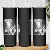 Funny Husky Chaos Skinny Tumbler Cool Dog Selfie With Burning Car