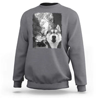 Funny Husky Chaos Sweatshirt Cool Dog Selfie With Burning Car