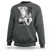 Funny Husky Chaos Sweatshirt Cool Dog Selfie With Burning Car