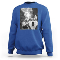 Funny Husky Chaos Sweatshirt Cool Dog Selfie With Burning Car