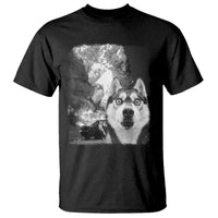 Funny Husky Chaos T Shirt Cool Dog Selfie With Burning Car