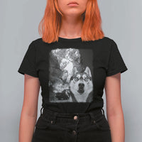 Funny Husky Chaos T Shirt For Women Cool Dog Selfie With Burning Car