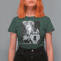 Funny Husky Chaos T Shirt For Women Cool Dog Selfie With Burning Car