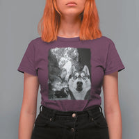 Funny Husky Chaos T Shirt For Women Cool Dog Selfie With Burning Car