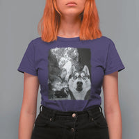 Funny Husky Chaos T Shirt For Women Cool Dog Selfie With Burning Car