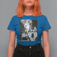 Funny Husky Chaos T Shirt For Women Cool Dog Selfie With Burning Car