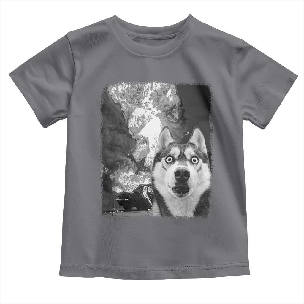 Funny Husky Chaos Toddler T Shirt Cool Dog Selfie With Burning Car