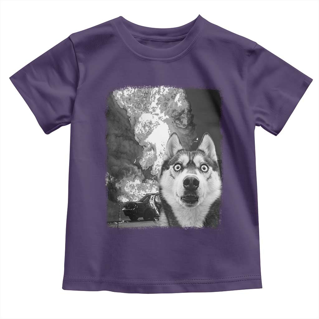Funny Husky Chaos Toddler T Shirt Cool Dog Selfie With Burning Car