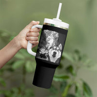 Funny Husky Chaos Tumbler With Handle Cool Dog Selfie With Burning Car