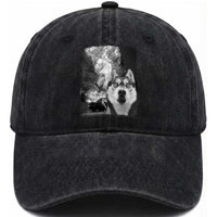 Funny Husky Chaos Washed Cotton Baseball Cap Cool Dog Selfie With Burning Car
