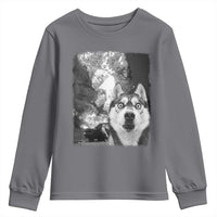 Funny Husky Chaos Youth Sweatshirt Cool Dog Selfie With Burning Car