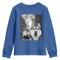 Funny Husky Chaos Youth Sweatshirt Cool Dog Selfie With Burning Car