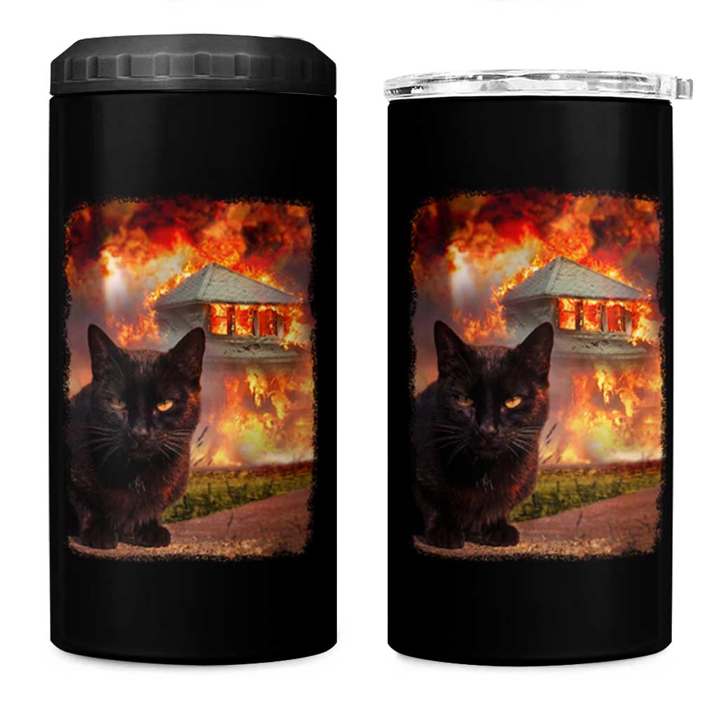 Funny Crazy Cat Selfie 4 in 1 Can Cooler Tumbler Bad Kitty Chaos Humor Graphic