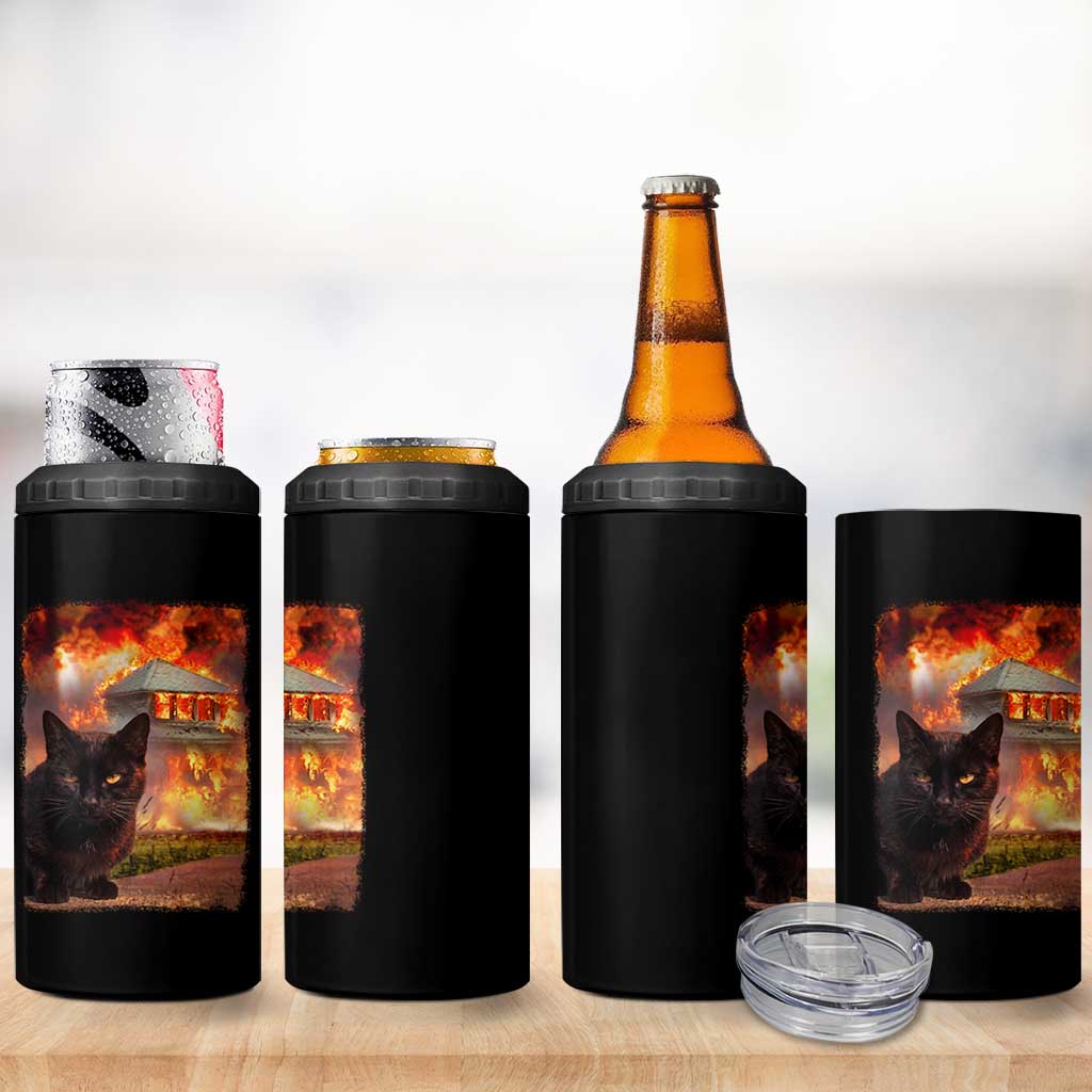 Funny Crazy Cat Selfie 4 in 1 Can Cooler Tumbler Bad Kitty Chaos Humor Graphic