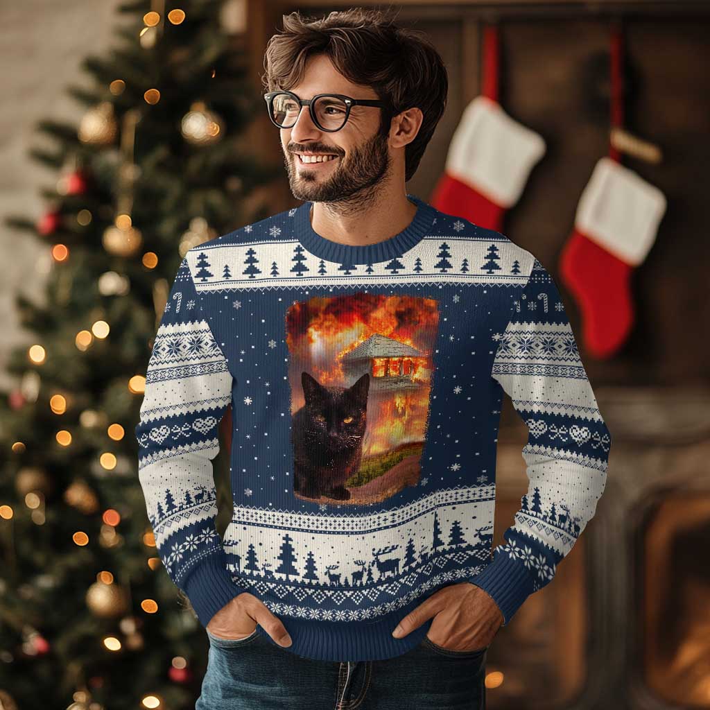 Funny Crazy Cat Selfie Ugly Christmas Sweater Bad Kitty Chaos Humor Graphic