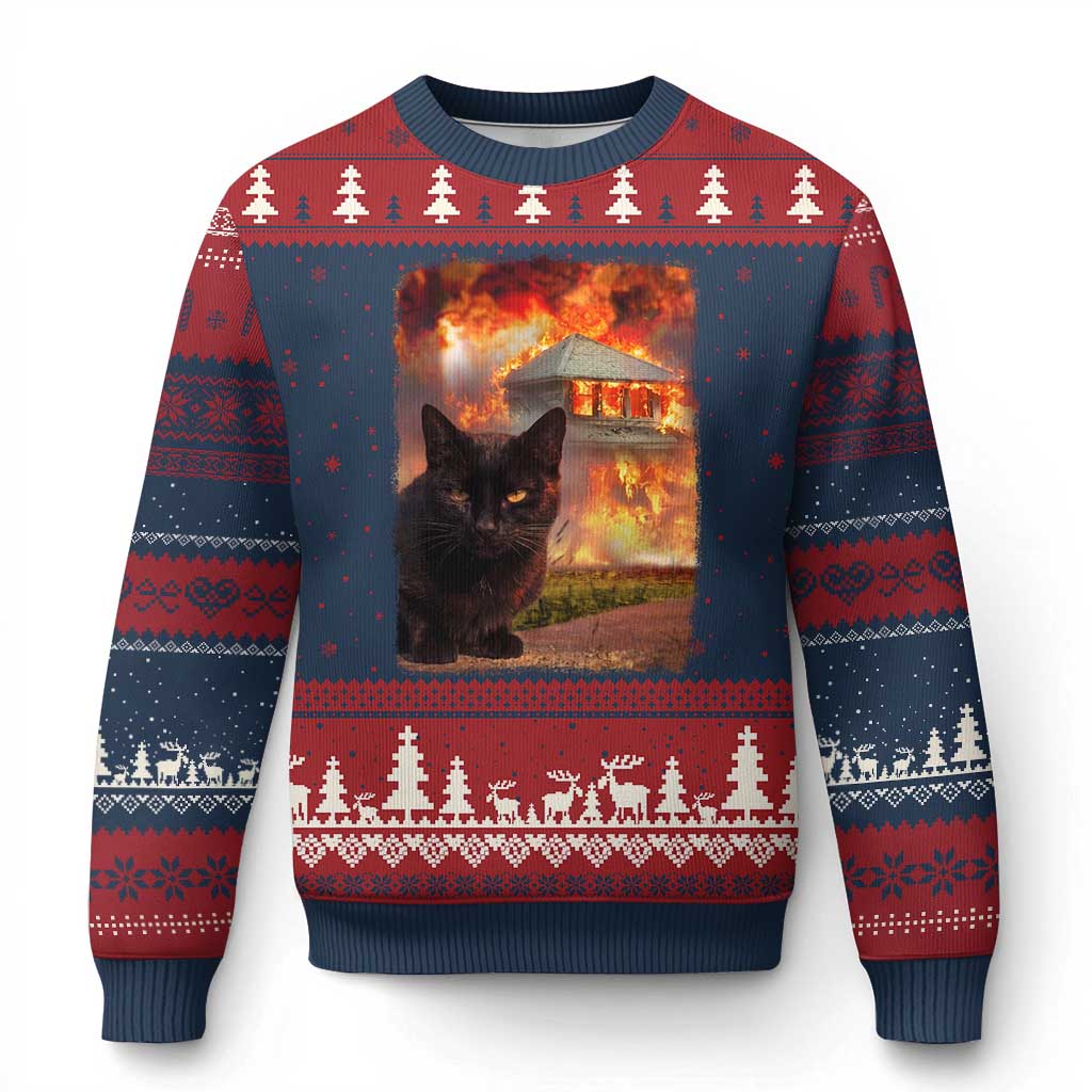 Funny Crazy Cat Selfie Ugly Christmas Sweater Bad Kitty Chaos Humor Graphic