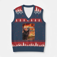 Funny Crazy Cat Selfie V-Neck Knit Sweater Vest Bad Kitty Chaos Humor Graphic