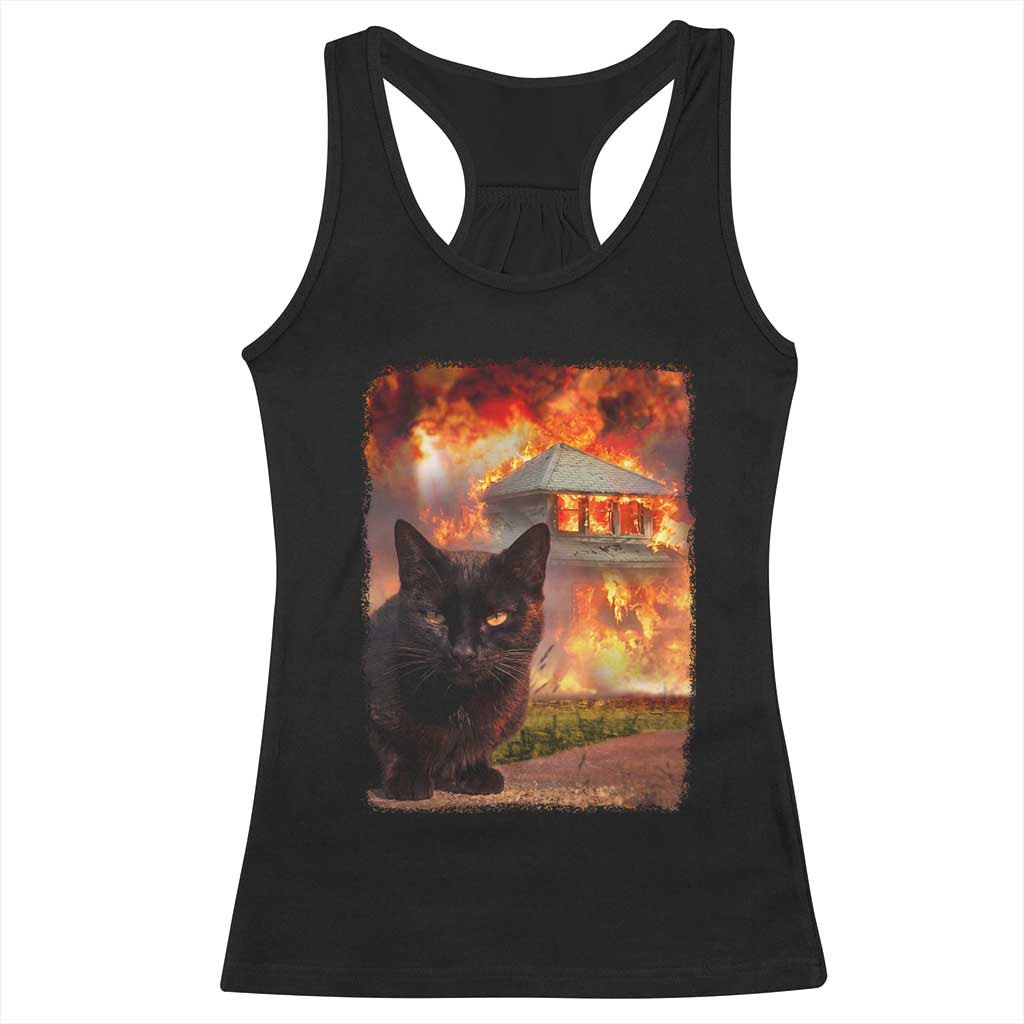 Funny Crazy Cat Selfie Racerback Tank Top Bad Kitty Chaos Humor Graphic