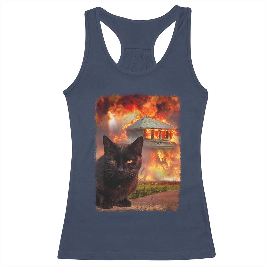 Funny Crazy Cat Selfie Racerback Tank Top Bad Kitty Chaos Humor Graphic