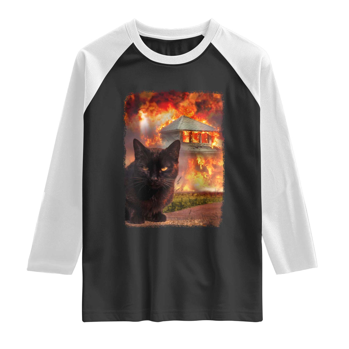Funny Crazy Cat Selfie Raglan Shirt Bad Kitty Chaos Humor Graphic