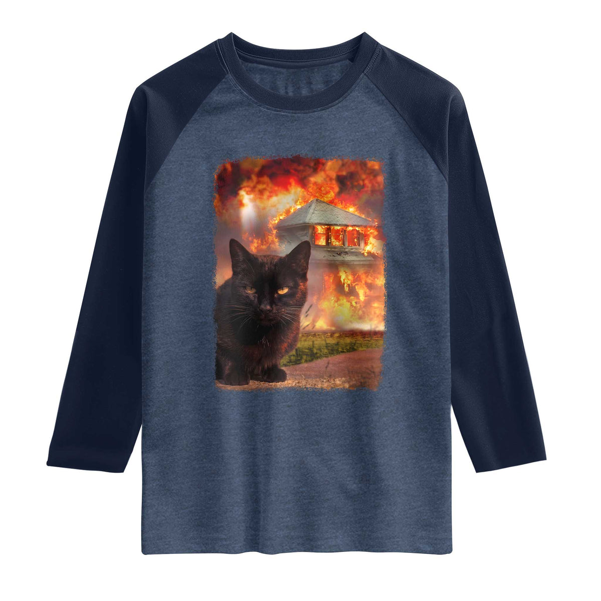 Funny Crazy Cat Selfie Raglan Shirt Bad Kitty Chaos Humor Graphic