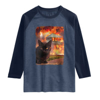 Funny Crazy Cat Selfie Raglan Shirt Bad Kitty Chaos Humor Graphic