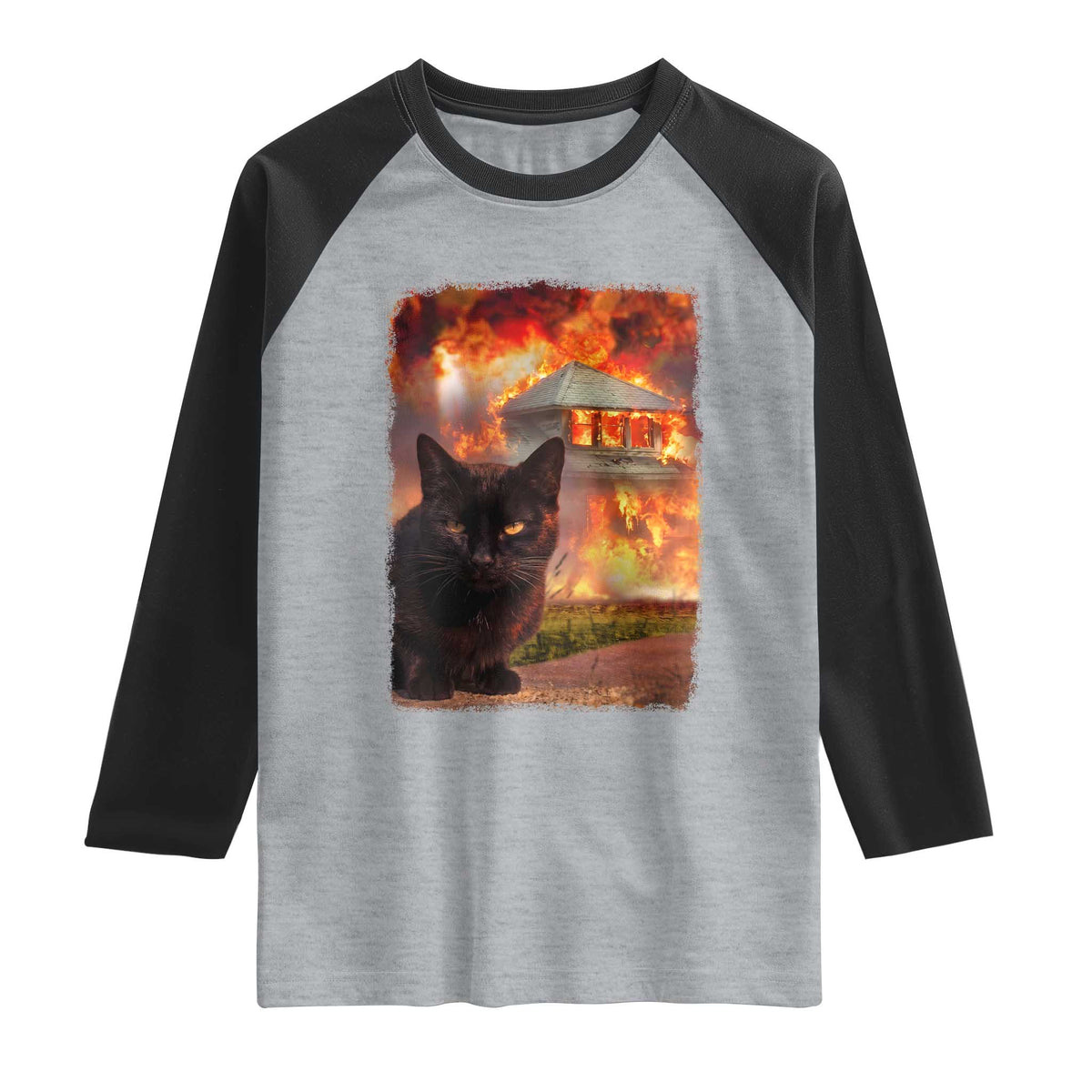 Funny Crazy Cat Selfie Raglan Shirt Bad Kitty Chaos Humor Graphic