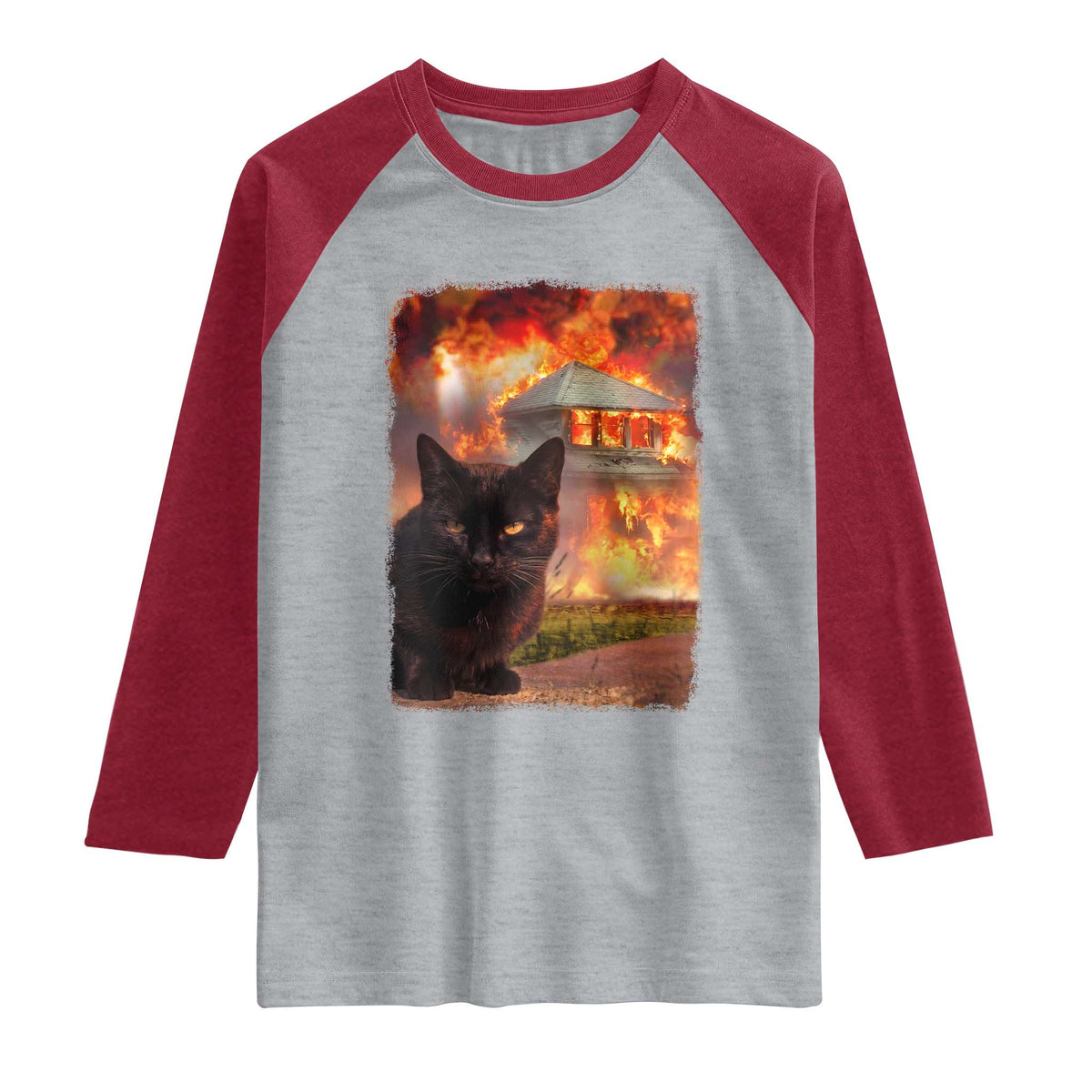 Funny Crazy Cat Selfie Raglan Shirt Bad Kitty Chaos Humor Graphic
