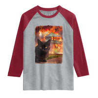 Funny Crazy Cat Selfie Raglan Shirt Bad Kitty Chaos Humor Graphic