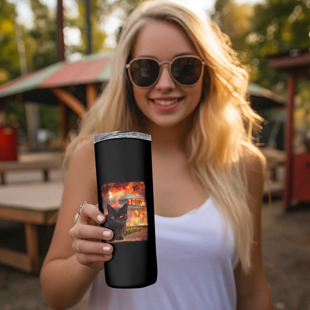 Funny Crazy Cat Selfie Skinny Tumbler Bad Kitty Chaos Humor Graphic