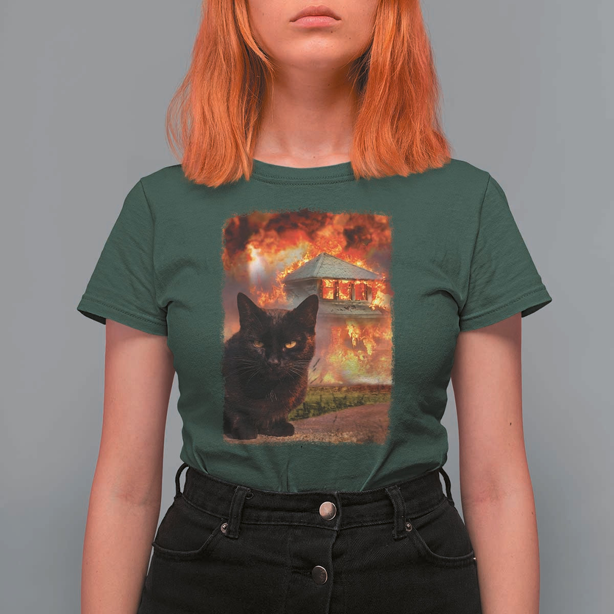 Funny Crazy Cat Selfie T Shirt For Women Bad Kitty Chaos Humor Graphic