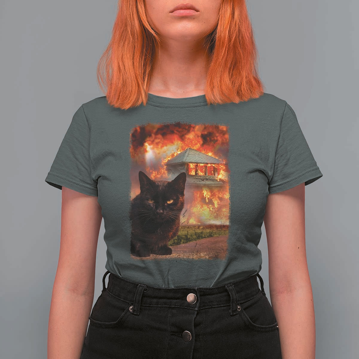 Funny Crazy Cat Selfie T Shirt For Women Bad Kitty Chaos Humor Graphic