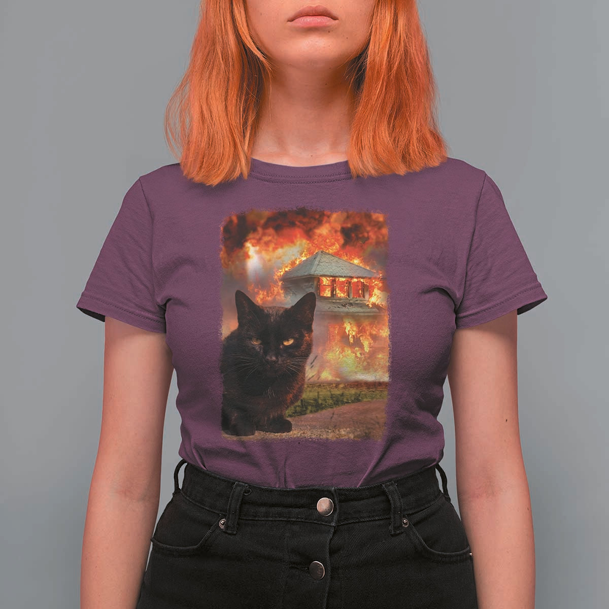 Funny Crazy Cat Selfie T Shirt For Women Bad Kitty Chaos Humor Graphic