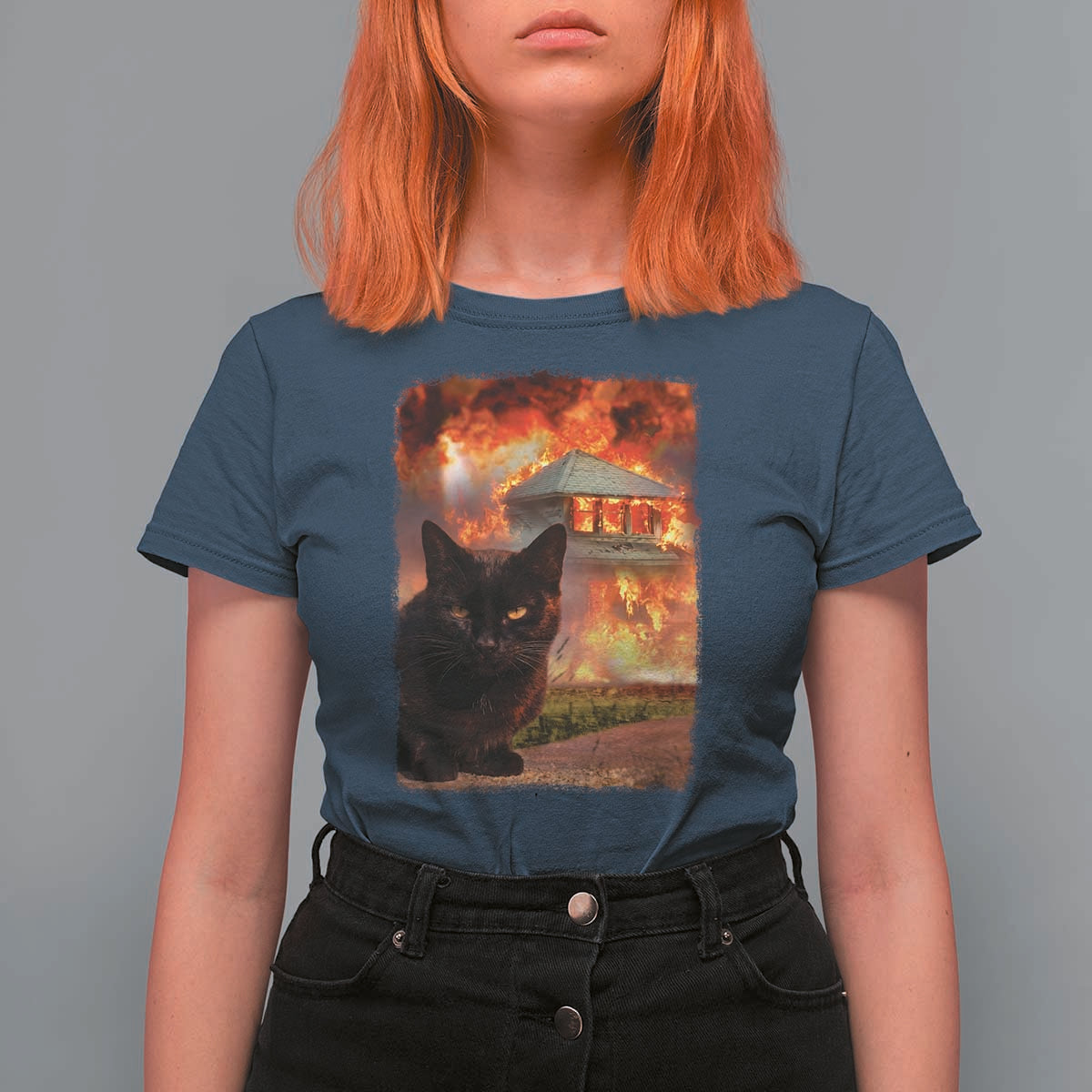 Funny Crazy Cat Selfie T Shirt For Women Bad Kitty Chaos Humor Graphic