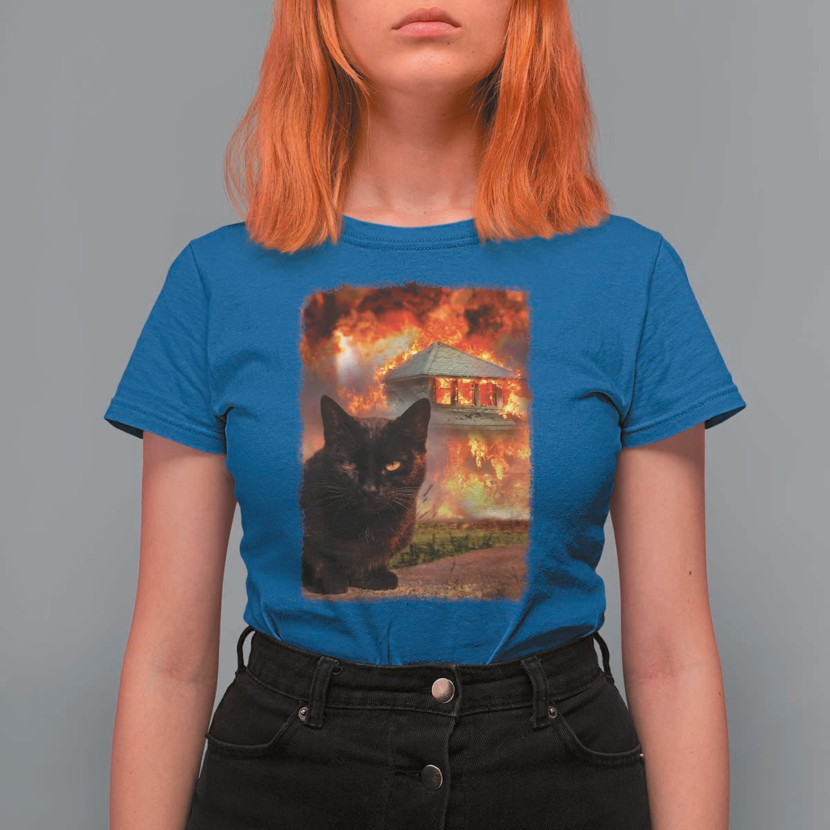 Funny Crazy Cat Selfie T Shirt For Women Bad Kitty Chaos Humor Graphic