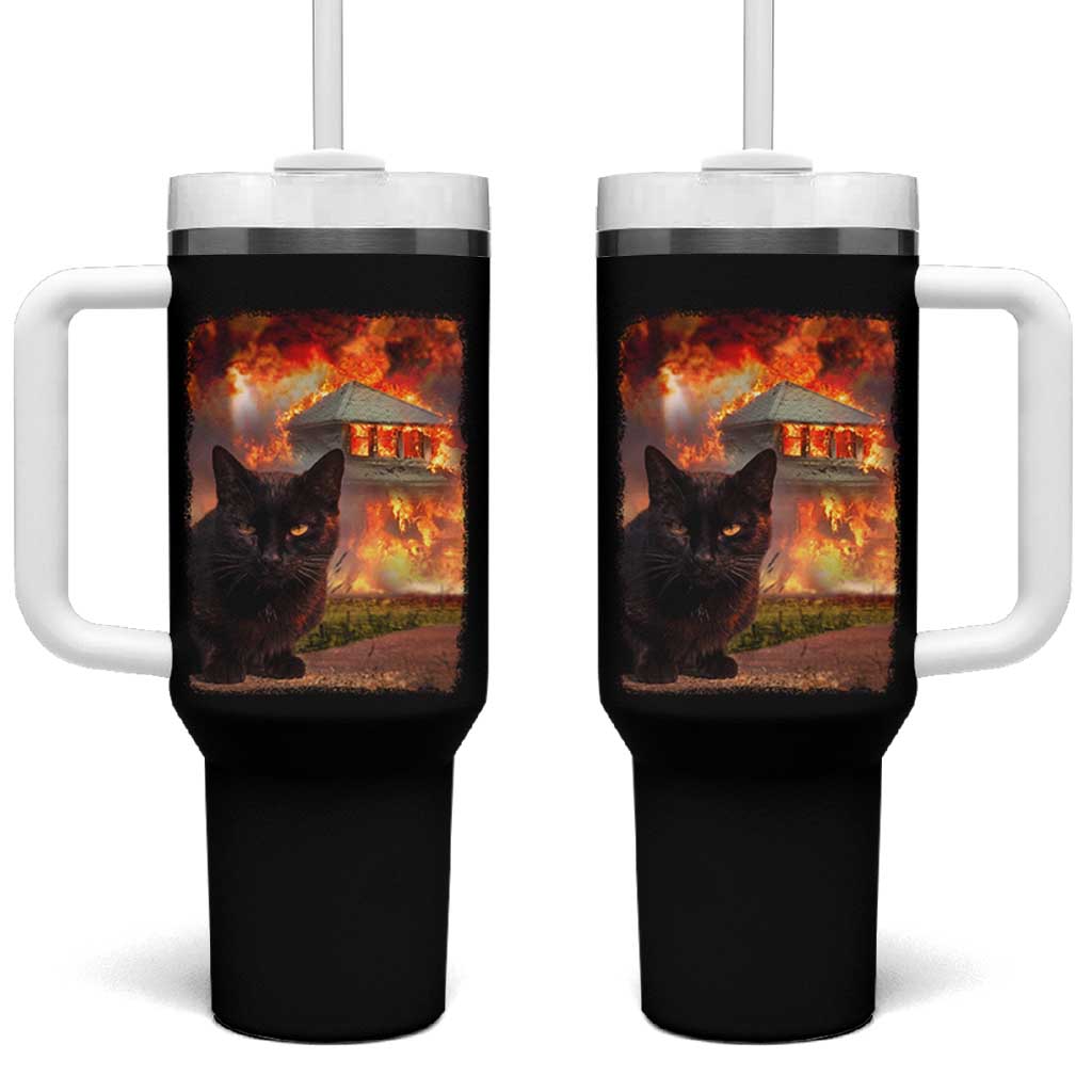 Funny Crazy Cat Selfie Tumbler With Handle Bad Kitty Chaos Humor Graphic