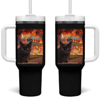 Funny Crazy Cat Selfie Tumbler With Handle Bad Kitty Chaos Humor Graphic
