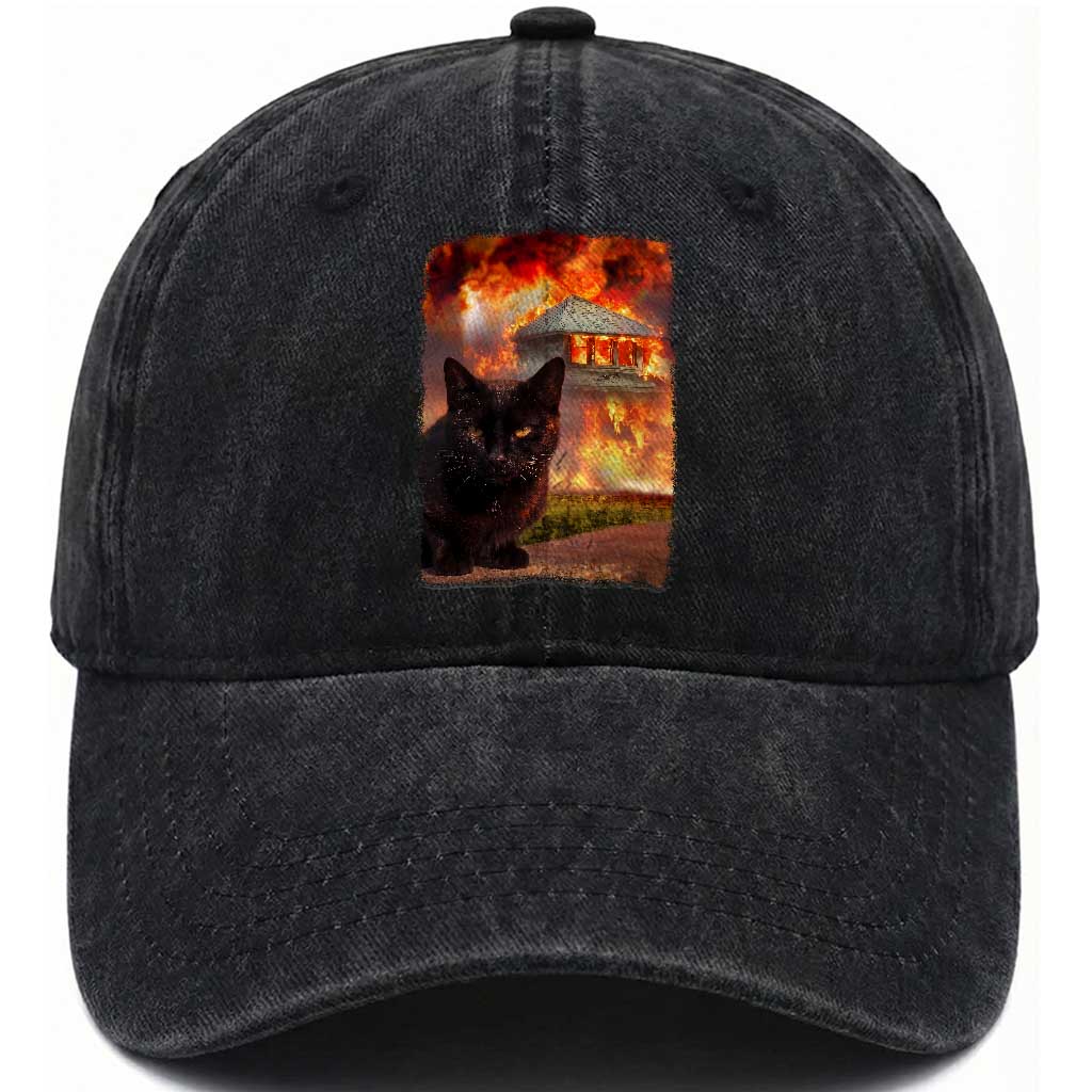 Funny Crazy Cat Selfie Washed Cotton Baseball Cap Bad Kitty Chaos Humor Graphic
