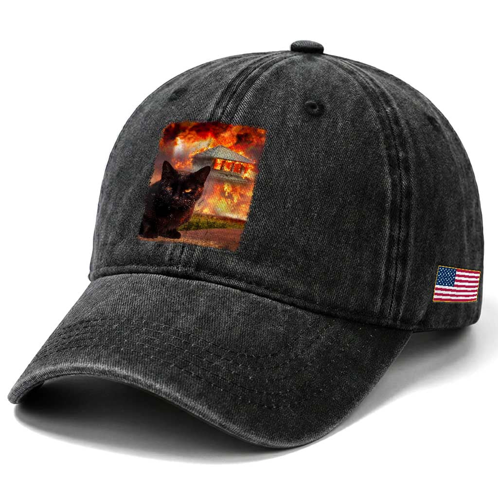 Funny Crazy Cat Selfie Washed Cotton Baseball Cap Bad Kitty Chaos Humor Graphic