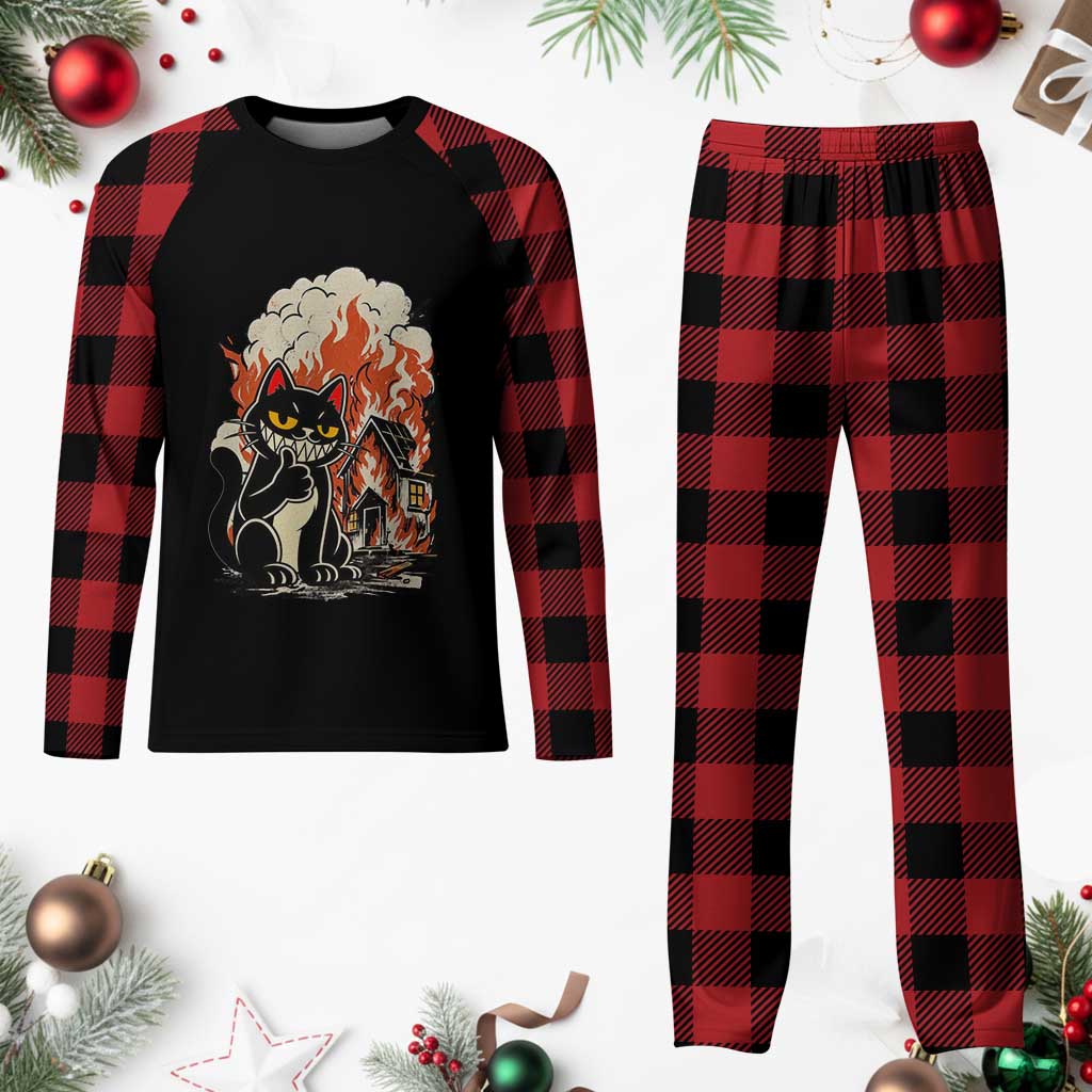 Funny Trouble Maker Cat Plaid Pajama Set Cute Mischief Graphic Gift For Cat Lover