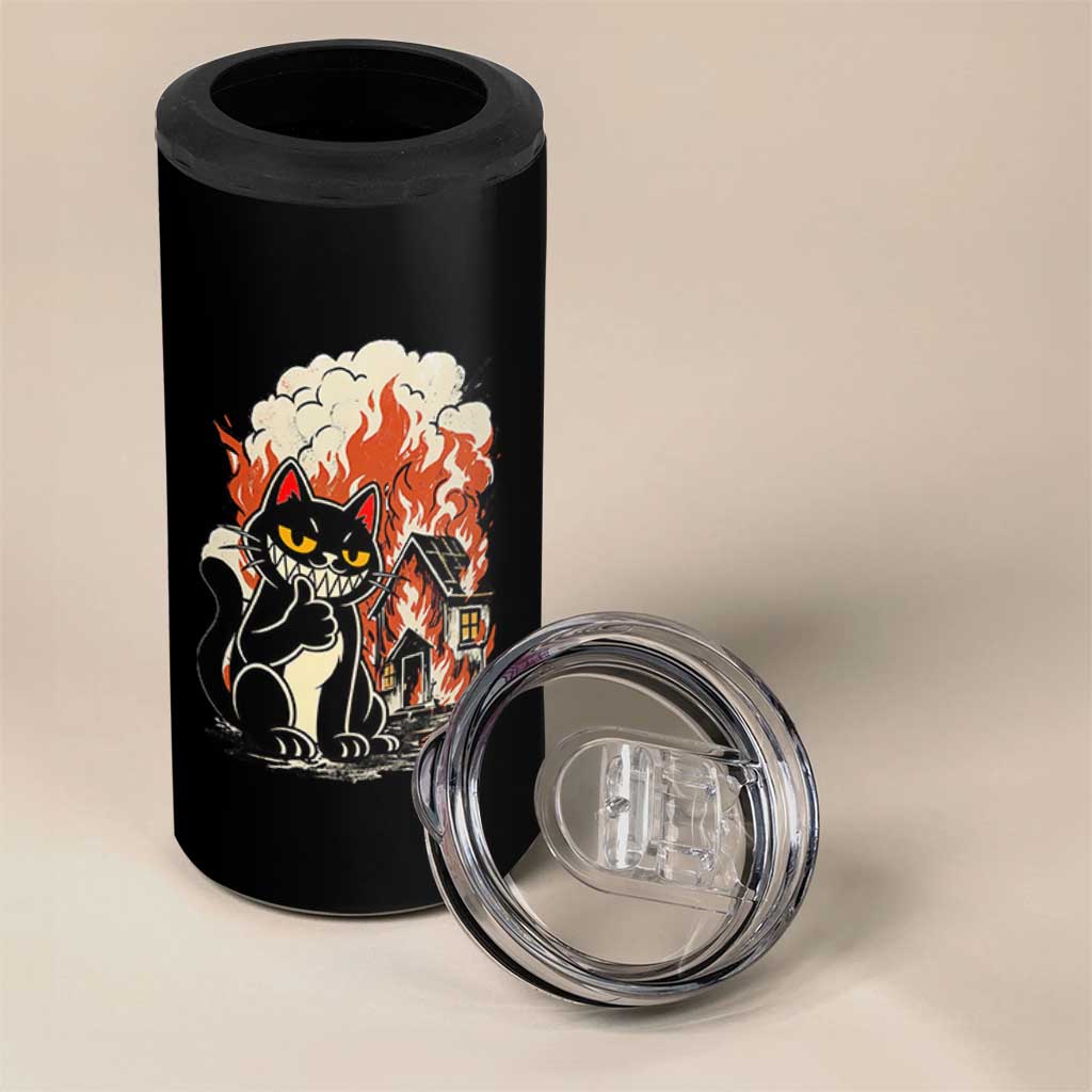 Funny Trouble Maker Cat 4 in 1 Can Cooler Tumbler Cute Mischief Graphic Gift For Cat Lover