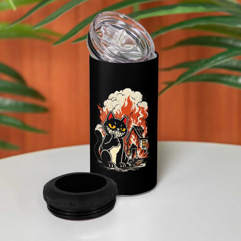 Funny Trouble Maker Cat 4 in 1 Can Cooler Tumbler Cute Mischief Graphic Gift For Cat Lover