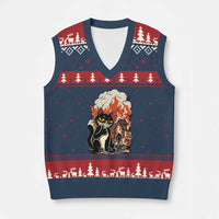 Funny Trouble Maker Cat V-Neck Knit Sweater Vest Cute Mischief Graphic Gift For Cat Lover
