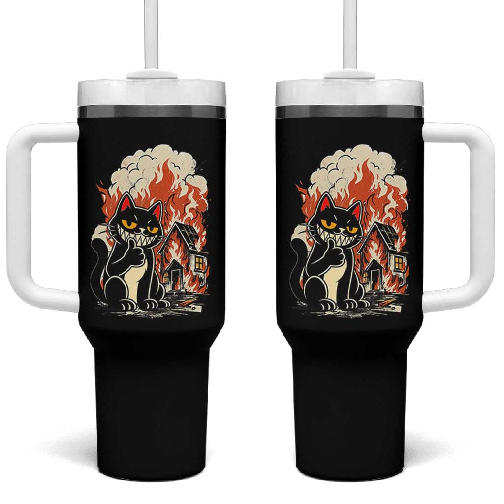 Funny Trouble Maker Cat Tumbler With Handle Cute Mischief Graphic Gift For Cat Lover