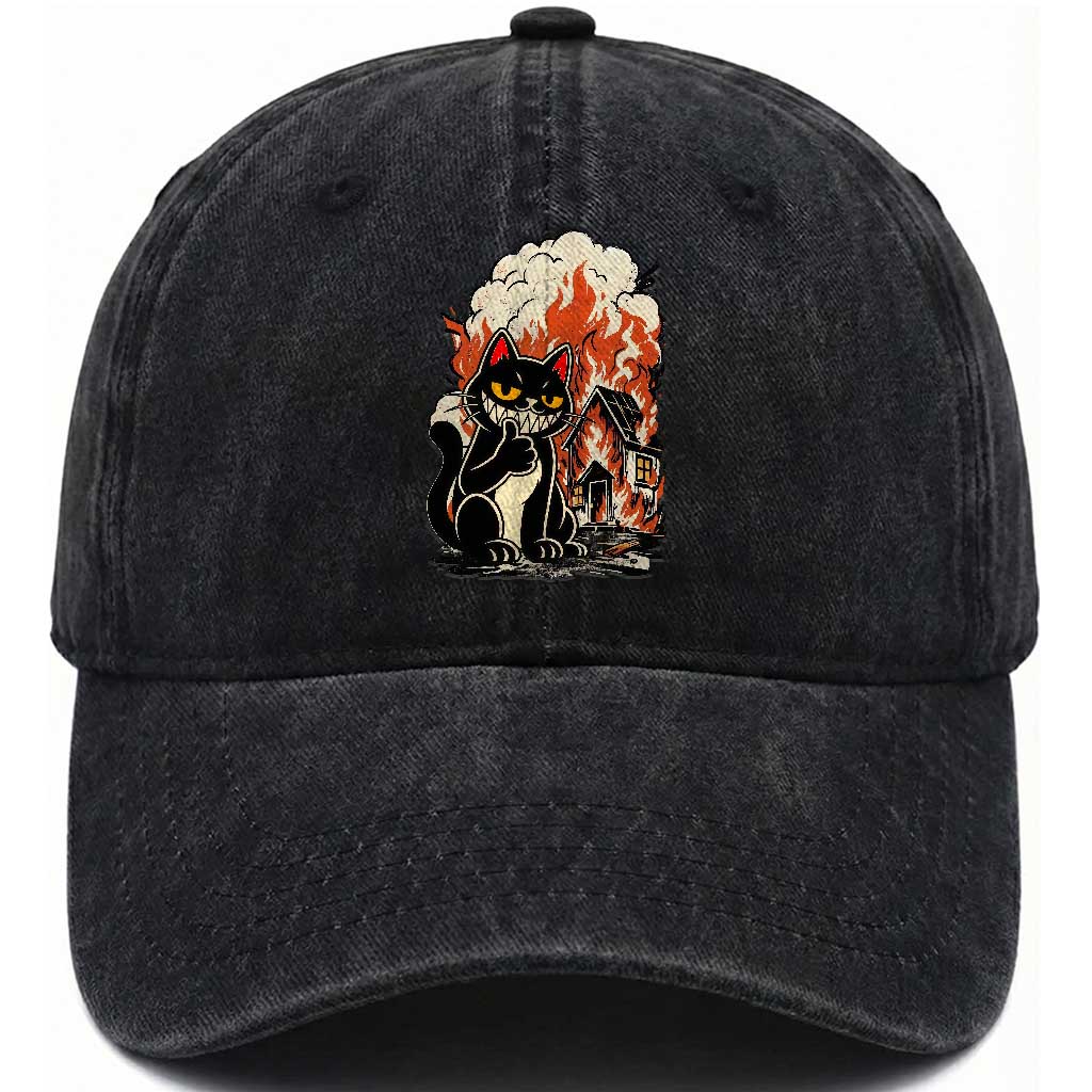 Funny Trouble Maker Cat Washed Cotton Baseball Cap Cute Mischief Graphic Gift For Cat Lover